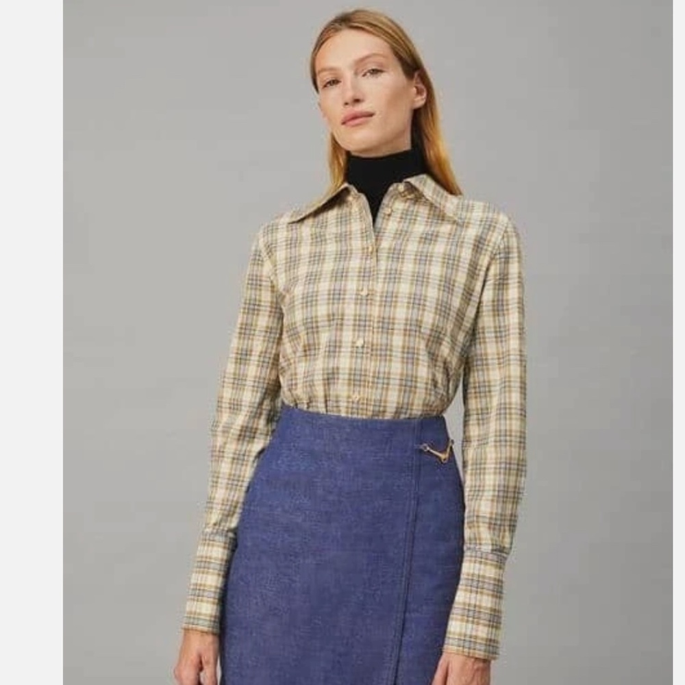 Tory Burch Cotton Poplin Plaid Shirt , Size 10, Plaid, NEW WITH TAGS